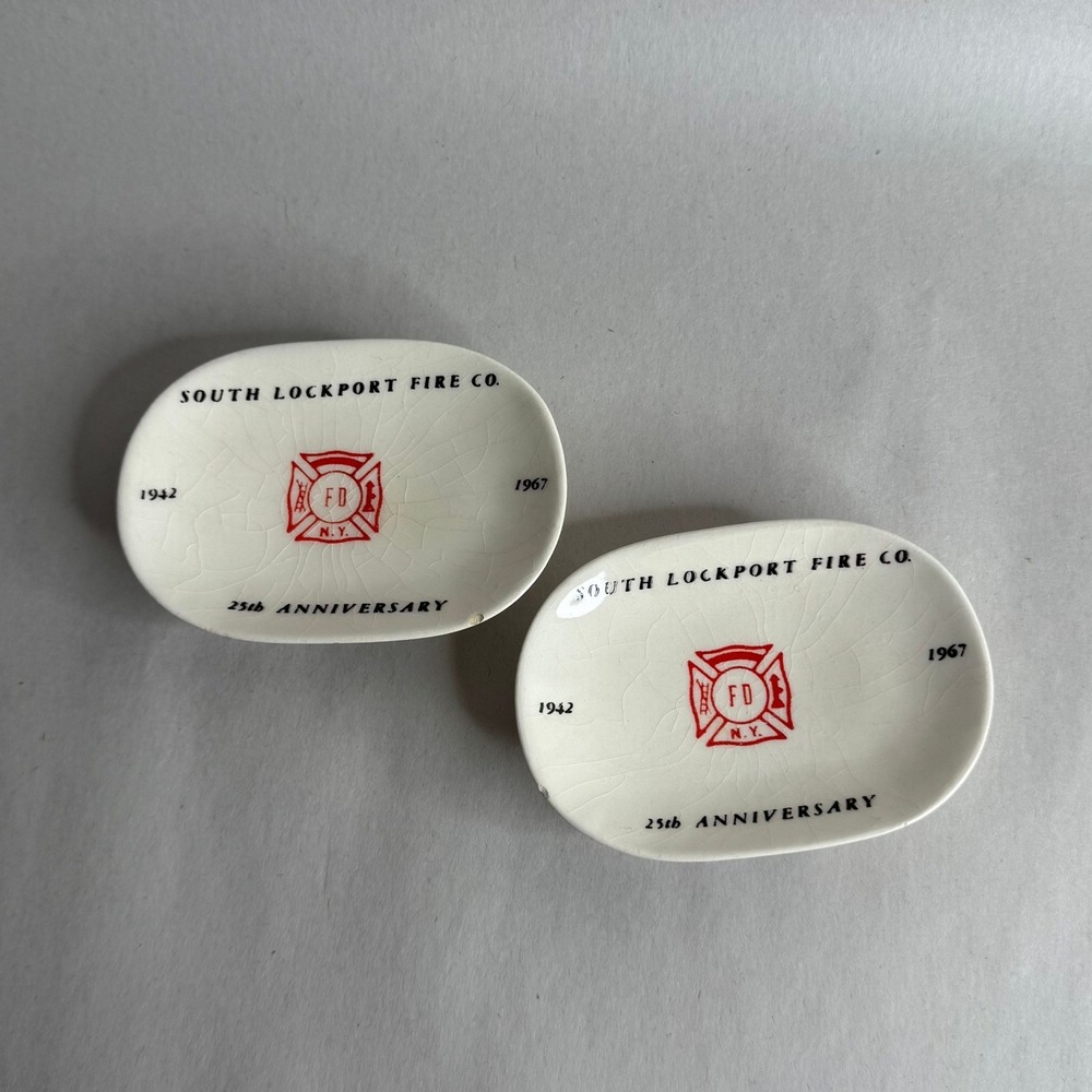 Cambria Ceramic Art South Lockport Fire Co 25th Anniversary Ash Trays Set of 2